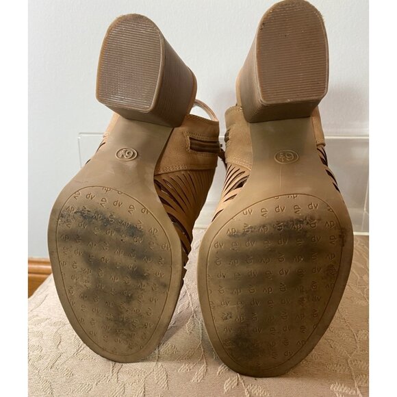 Dolce Vita Peep-Toe Cutout Tan Sandals Stacked Heel Side Zipper Shoes Size 6.5 - Picture 6 of 11